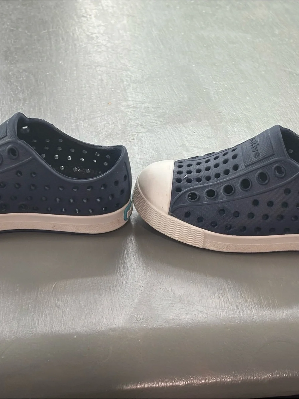Native Kids Water Shoes in Navy with White Toe
